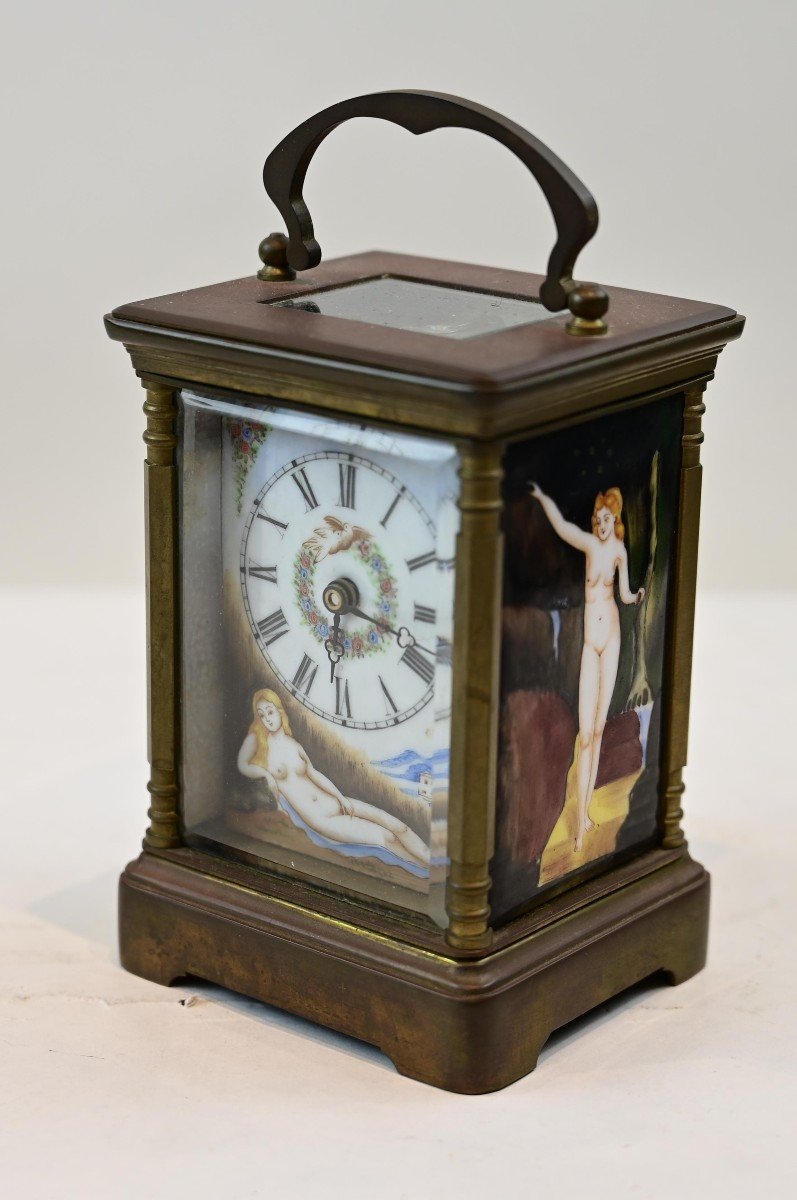 Horloge De Table Avec Cadran En émail Et Parois Latérales En émail Suisse Début Du 20e Siècle-photo-2